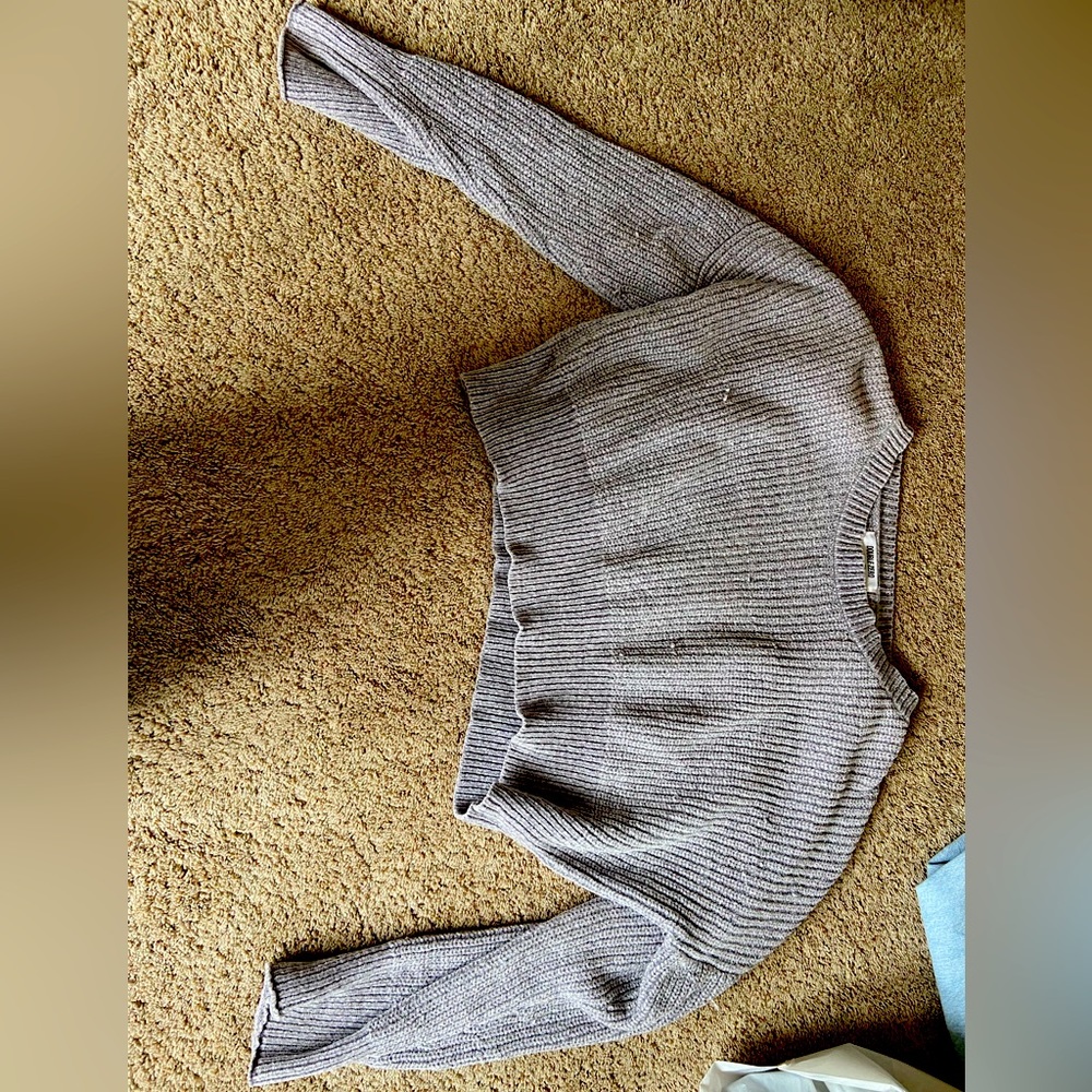 Double Zero rib knit sweater silver grey cropped